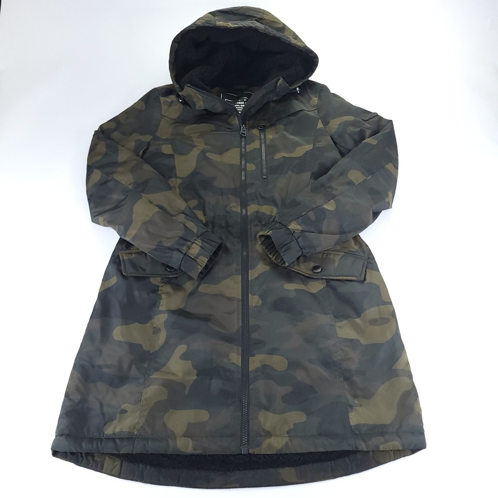 Lucky Brand Camo Hooded Parka Womens Small Camo Fleece Lining Thigh Length Coat